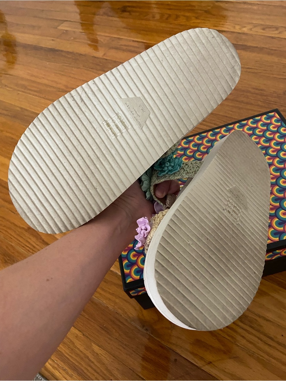 Floral Embellished Slide Sandals in Pastel Mix - Picture 2 of 3
